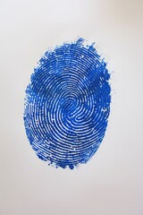 Poster - Close-up of a blue fingerprint on a white surface