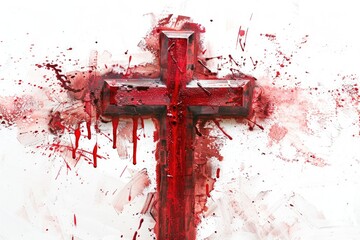 Poster - A red cross symbol with blood stains and smudges, potentially used for medical or emergency themed designs