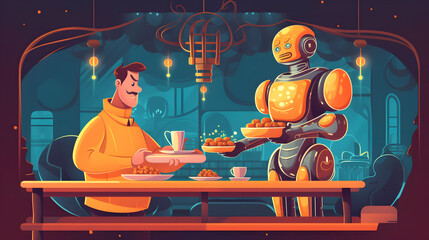 Wall Mural - Robotic Waiter Illustration