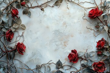 Poster - Fresh red roses hanging on a brick or stone wall