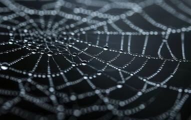 a spider web with water droplets on it