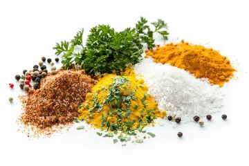 Poster - A selection of various spices and herbs arranged on a white surface