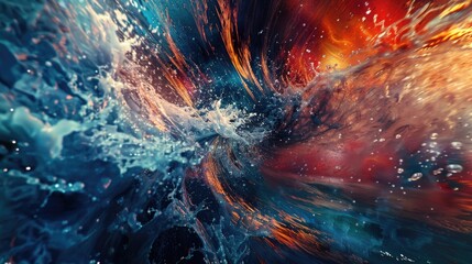 Poster - A massive wave of water crashes against the shore