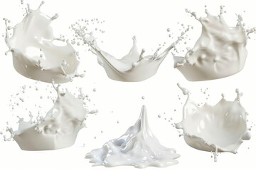 Poster - A collection of milk splashes on a clean white background