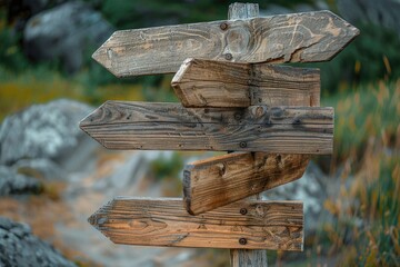 Poster - A close-up shot of a wooden sign on a pole with text and design