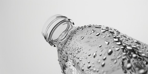 Poster - A close-up photo of a bottle of water with water droplets on the surface, suitable for use in advertisements or educational materials