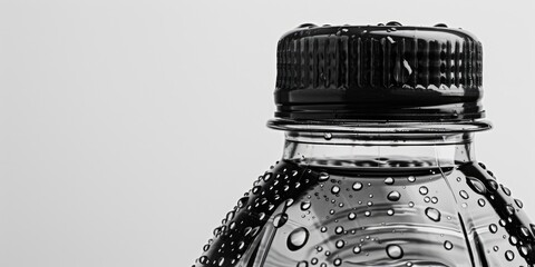 Poster - A close-up view of a simple water bottle in grayscale, great for backgrounds or textures