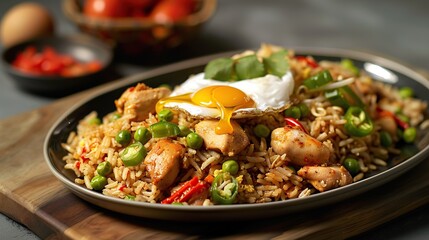 Wall Mural - Delicious Fried Rice with Chicken and Egg