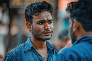 Poster - A close-up shot of a person wearing a blue shirt, informative and straightforward