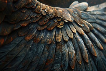 Aufkleber - A detailed shot of a bird's wing with feathers and veins visible, ideal for use in wildlife or nature-themed projects