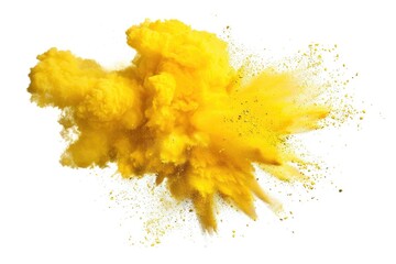 Poster - A bright yellow explosion of powder against a pure white background