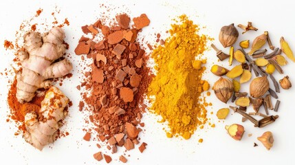 Poster - A collection of various spices and nuts arranged on a white background