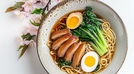 Wall Mural - Delicious Duck Ramen with Soft-Boiled Eggs