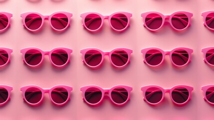 Canvas Print - Vibrant and trendy pink sunglasses arranged in rows on pastel pink background. Perfect for summer, fashion, and lifestyle themes. The minimalist and modern art style enhances visual appeal. AI