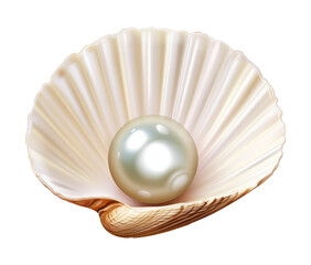 Wall Mural - Shell With Pearl Isolated on Transparent Background
