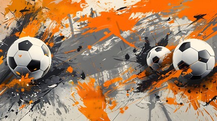 Sticker - Abstract Soccer Ball with Orange and Gray Splashes.