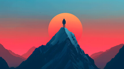 Wall Mural -  a person standing at the peak of a mountain