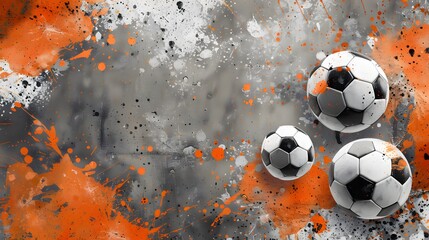 Canvas Print - Soccer Ball with Orange Paint Splatter.