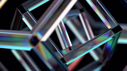 Poster - Abstract animation, rotating glass geometric shapes, 4k looping video, 3d render