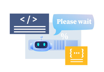 Poster - virtual assistant. artificial intelligence and neural network generates programming code. robot or b