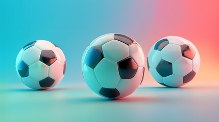 Wall Mural - Three Soccer Balls on a Gradient Background.