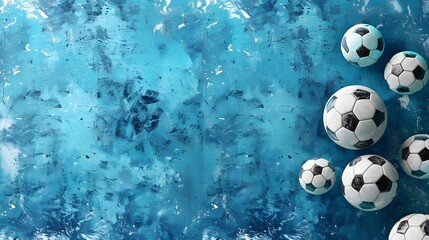 Wall Mural - Soccer Balls on Blue Background.