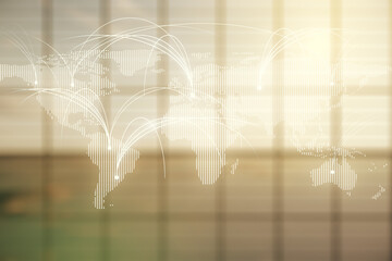 Aufkleber - Double exposure of abstract digital world map hologram with connections on empty modern office background, research and strategy concept