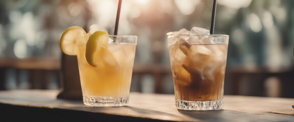 Wall Mural - Summer cocktails lemonade and iced coffee on a transparent background