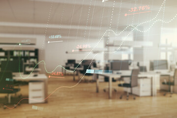 Poster - Abstract virtual stats data hologram on a modern furnished office background. Multiexposure