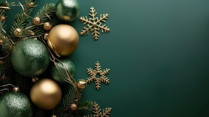 Wall Mural - A Christmas tree with many gold and green ornaments