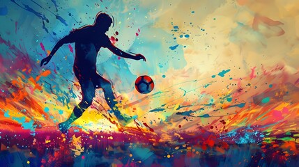 Canvas Print - Abstract Football Player with Paint Splatter.