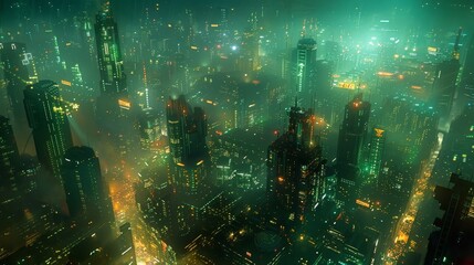 Wall Mural - The Neon Glow of Cyberpunk Skyscrapers and Streets