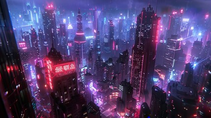 Wall Mural - Exploring Futuristic Cities Neon Lights and Busy Streets