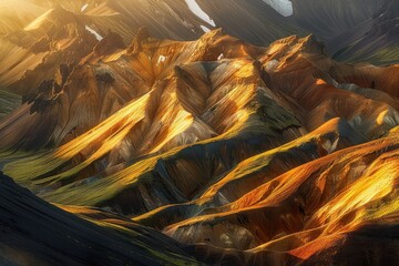 Wall Mural - Colorful mountains in iceland with sun shining through clouds a stunning travel landscape view