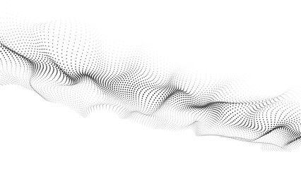 Wall Mural - Abstract futuristic wave of black dots moving on a white background.Big data. 3d rendering