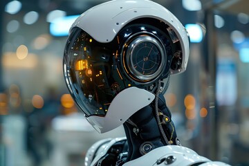 Poster - Close-up of futuristic robot head with complex mechanisms