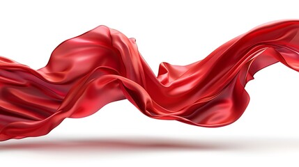 Red silk fabric flying in the wind on white background vector illustration, detailed concept art, high resolution photography, minimalist photorealistic renderings, vibrant and bold colors, highly