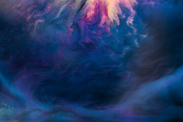 a mesmerizing painting of a galaxy with swirling violet clouds resembling cumulus formations, set ag