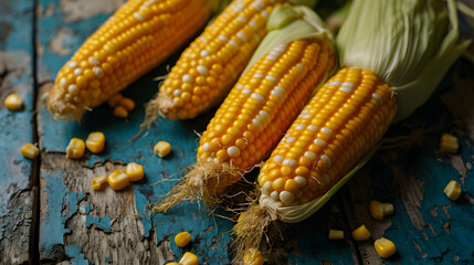 Wall Mural - fresh corn Top down view background poster 