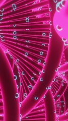 Poster - Rotating colored genetic spirals. Design. Close-up of rotating genetic spirals with dots. Lot of bright genetic spirals with infected dots