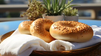 Wall Mural - Bread bagel food photography background poster 