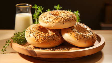 Wall Mural - Bread bagel food photography background poster 
