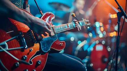 Poster - A charity concert with musicians performing on stage, with proceeds going to support various charitable causes, held on the International Day of Charity. Copy space for text, sharp focus and clear