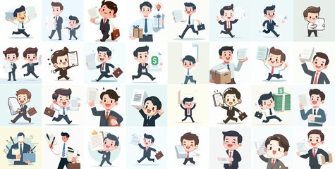 vector set of cute business people carrying notes with flat design style