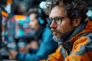 Poster - focused man working on computer in office