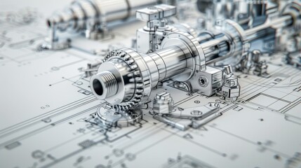 Detailed mechanical part design displayed on an engineering blueprint, showcasing precision engineering and technical drawing.