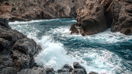 Acantilados escarpados cayendo en el océano, con olas rompiendo contra las rocas