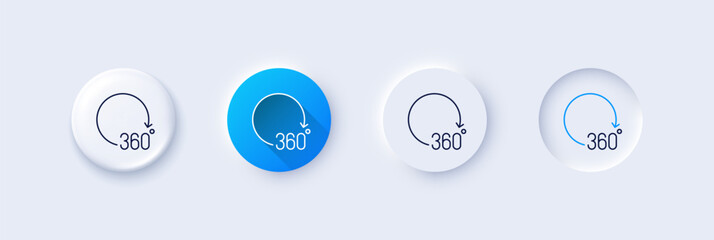 Sticker - 360 degrees line icon. Neumorphic, Blue gradient, 3d pin buttons. VR simulation sign. Panoramic view symbol. Line icons. Neumorphic buttons with outline signs. Vector