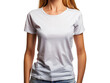 © Pemika - Woman in white t-shirt mockup wearing casual jeans. Isolated on white background for advertisement and design