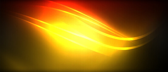 Poster - Neon glowing circle rays, light round lines in the dark, planet style neon wave lines. Energetic electric concept design for wallpaper, banner, background